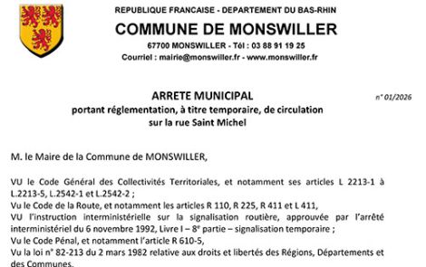Arrêté portant règlementation, à titre temporaire, de la circulation sur la rue Saint-Michel