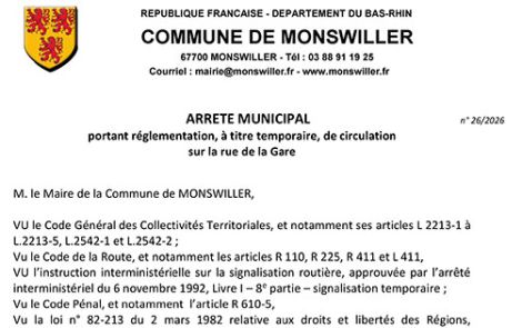 Arrêté portant règlementation, à titre temporaire, de la circulation rue de la Gare